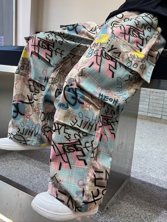 Other - Multi-Color Graffiti Print Cargo Pants for Men